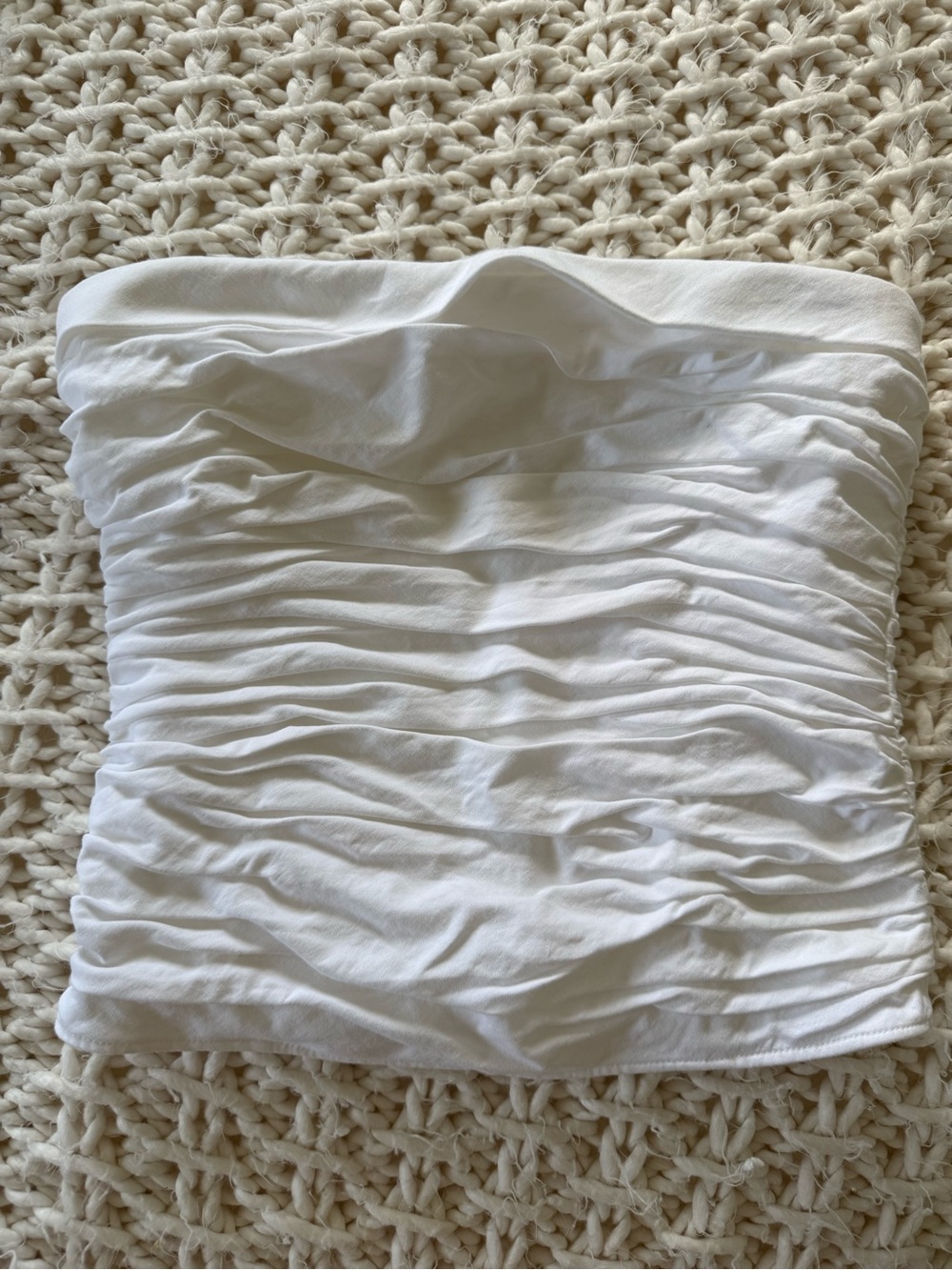 Reformation White Ruched Strapless Tube Top